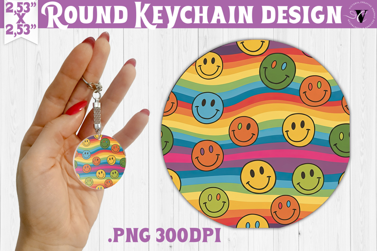 Vintage vibe Round keychain | Retro psychedelic pattern