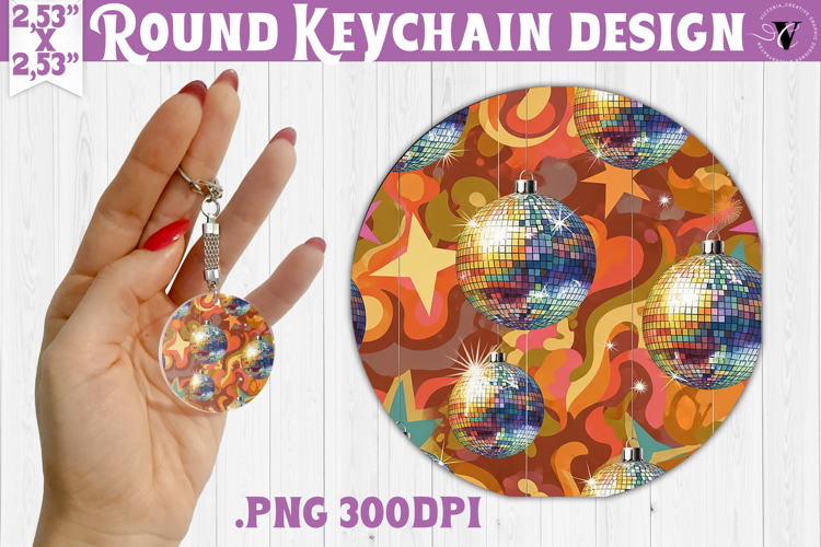 Vintage vibe Round keychain | Retro psychedelic pattern