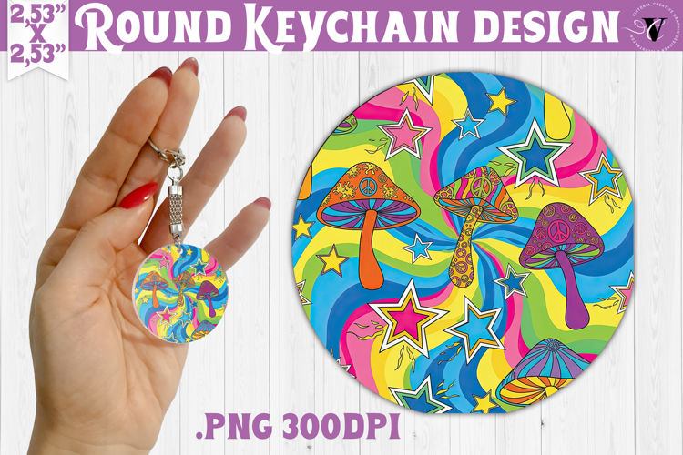 Vintage vibe Round keychain | Retro psychedelic pattern