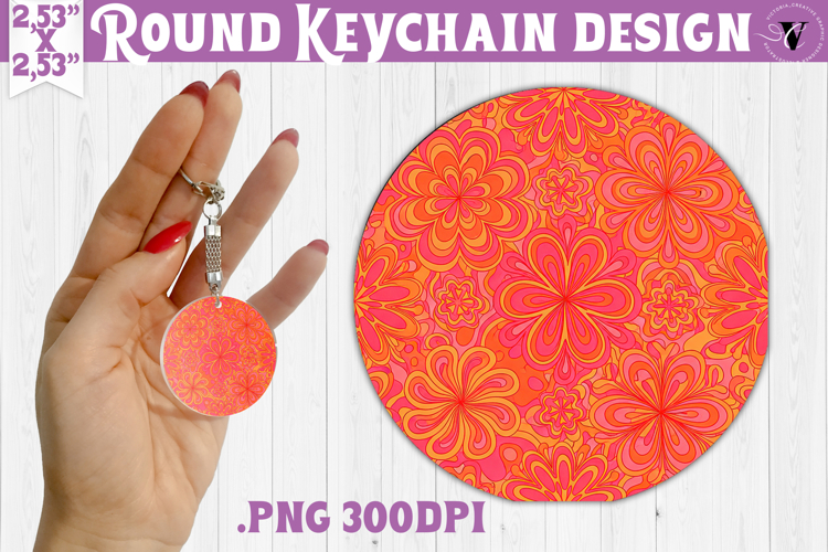 Vintage vibe Round keychain | Retro psychedelic pattern