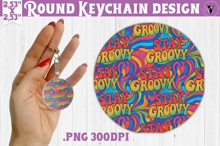 Vintage vibe Round keychain | Retro psychedelic pattern