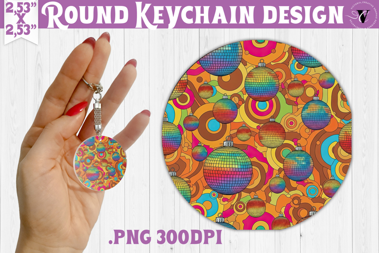 Vintage vibe Round keychain | Retro psychedelic pattern