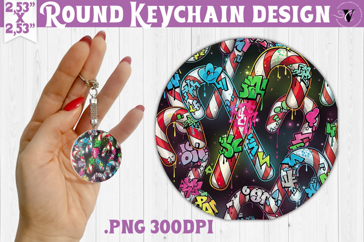 Vintage vibe Round keychain | 90s graffiti style christmas