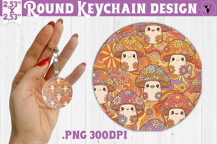 Vintage vibe Round keychain | Retro psychedelic pattern