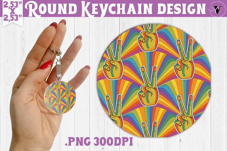Vintage vibe Round keychain | Retro psychedelic pattern example image 1