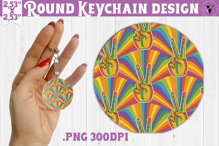 Vintage vibe Round keychain | Retro psychedelic pattern