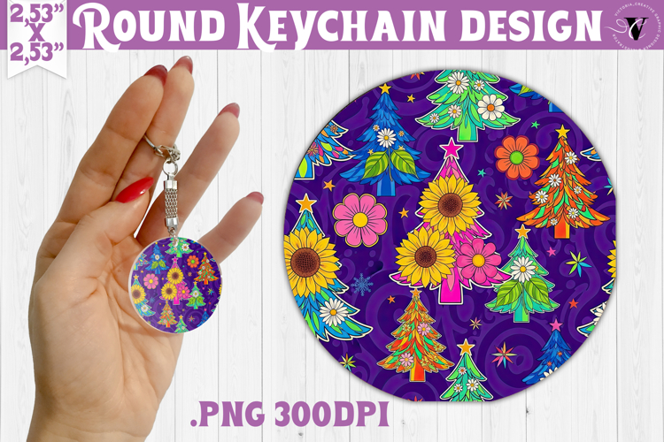 Vintage vibe Round keychain | Psychedelic Christmas tree