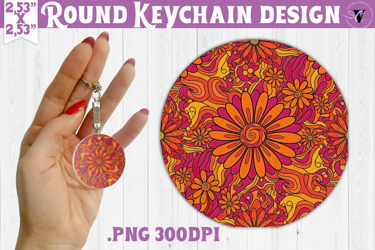 Vintage vibe Round keychain | Retro psychedelic pattern