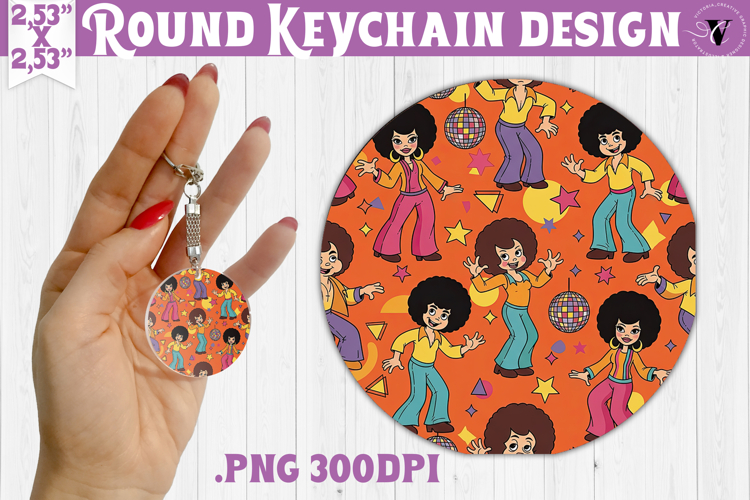 Vintage vibe Round keychain | Retro psychedelic pattern