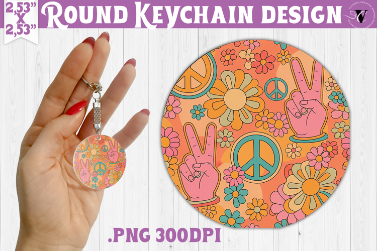 Vintage vibe Round keychain | Retro psychedelic pattern