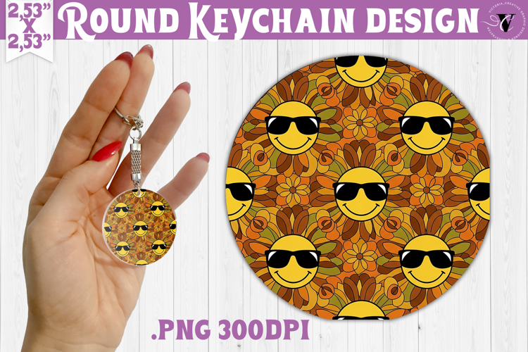 Vintage vibe Round keychain | Retro psychedelic pattern