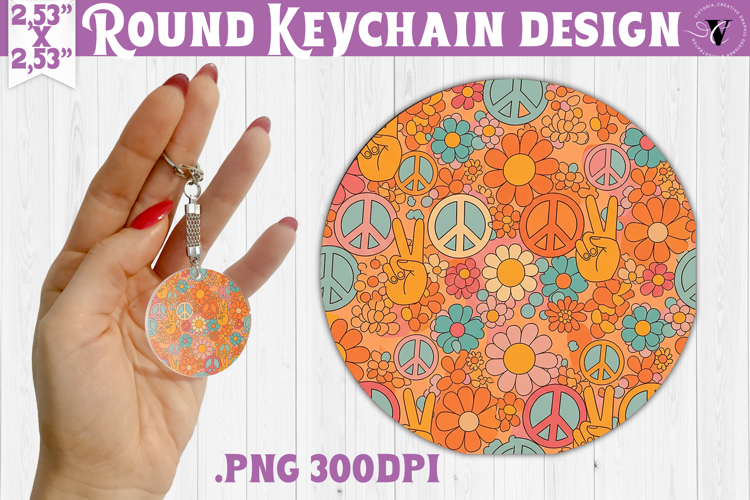 Vintage vibe Round keychain | Retro psychedelic pattern