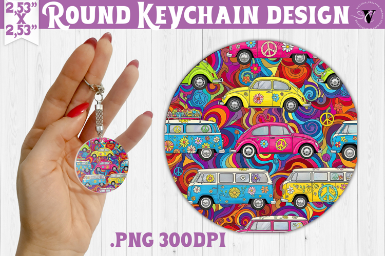 Vintage vibe Round keychain | Retro psychedelic pattern