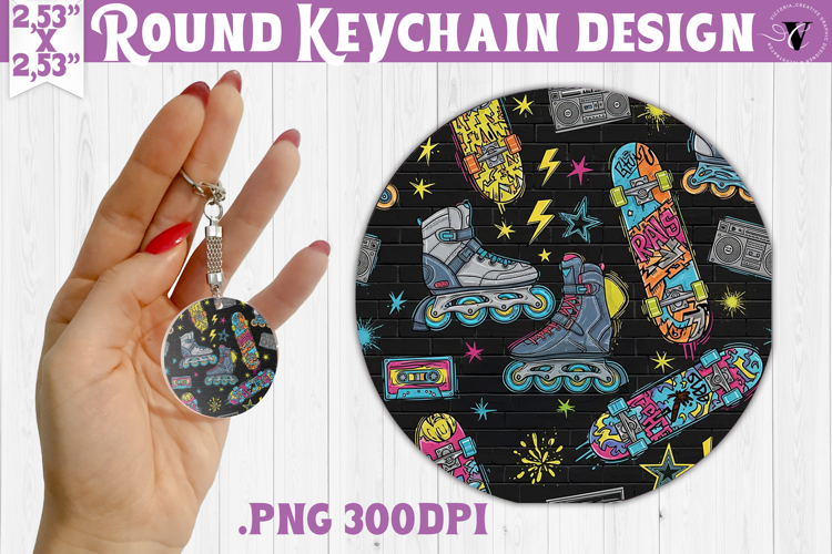 Vintage vibe Round keychain | 90s graffiti style and neon