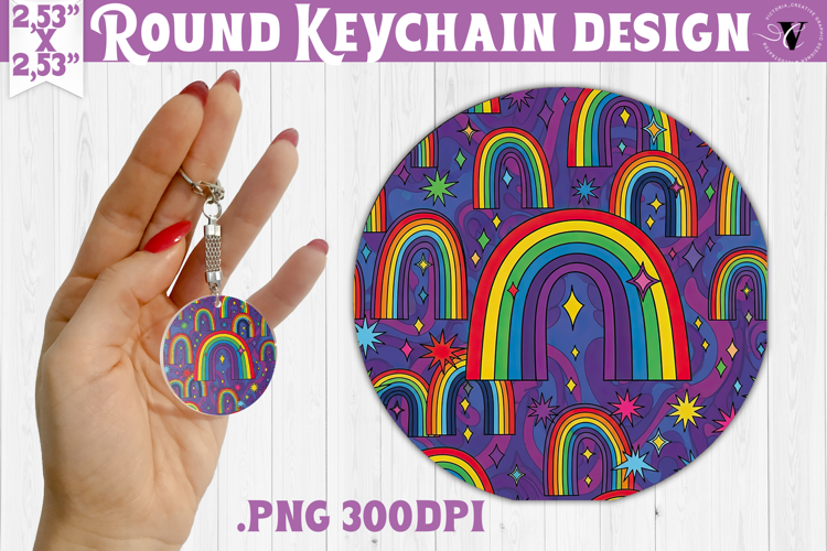 Vintage vibe Round keychain | Retro psychedelic pattern