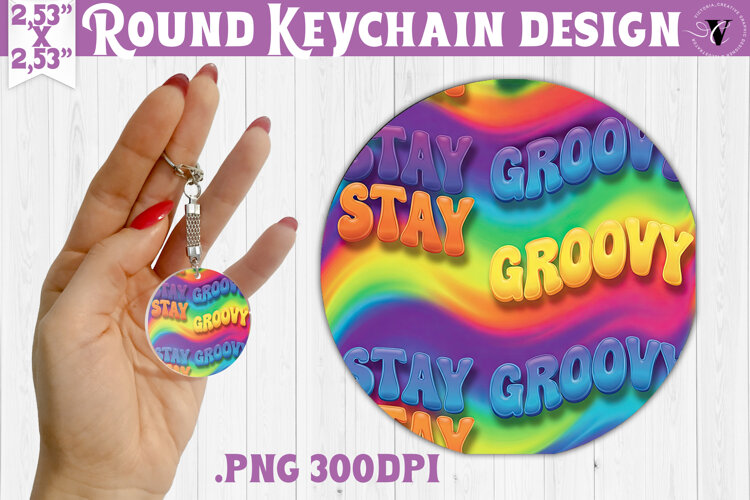 Vintage vibe Round keychain | Retro psychedelic pattern example image 1