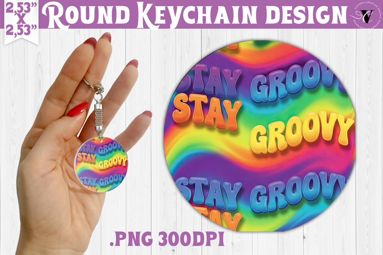 Vintage vibe Round keychain | Retro psychedelic pattern