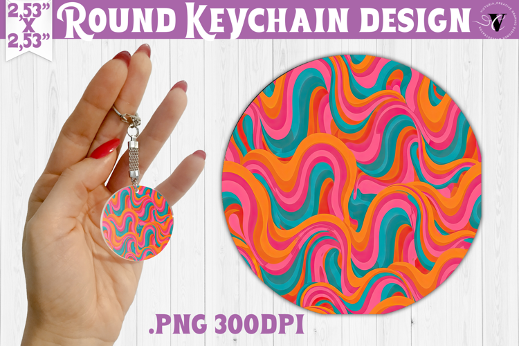 Vintage vibe Round keychain | Retro psychedelic pattern