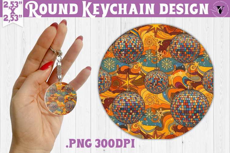 Vintage vibe Round keychain | Retro psychedelic pattern