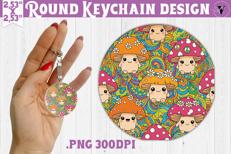Vintage vibe Round keychain | Retro psychedelic pattern