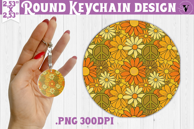 Vintage vibe Round keychain | Retro psychedelic pattern