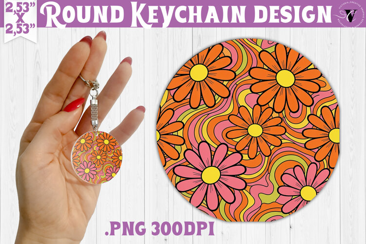 Vintage vibe Round keychain | Retro psychedelic pattern example image 1