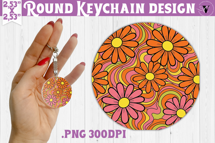 Vintage vibe Round keychain | Retro psychedelic pattern