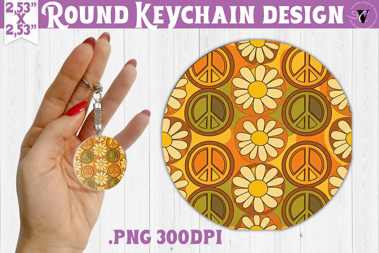 Vintage vibe Round keychain | Retro psychedelic pattern example image 1