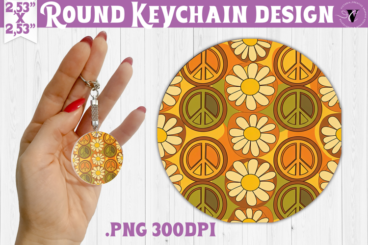 Vintage vibe Round keychain | Retro psychedelic pattern