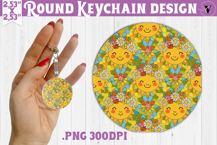 Vintage vibe Round keychain | Retro psychedelic pattern