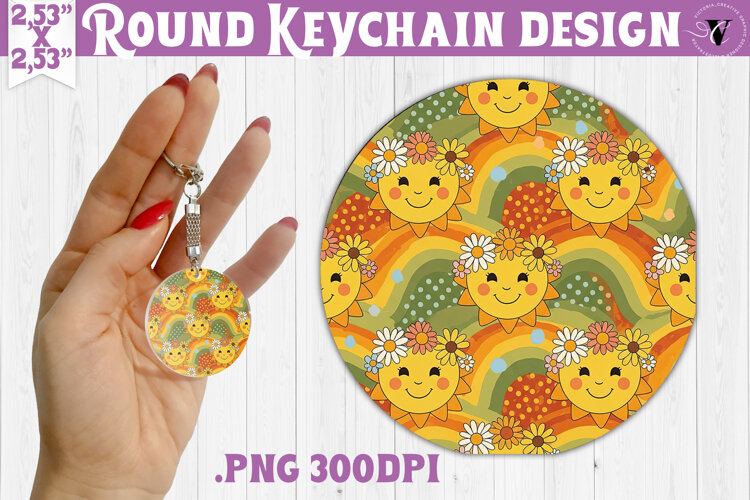 Vintage vibe Round keychain | Retro psychedelic pattern example image 1