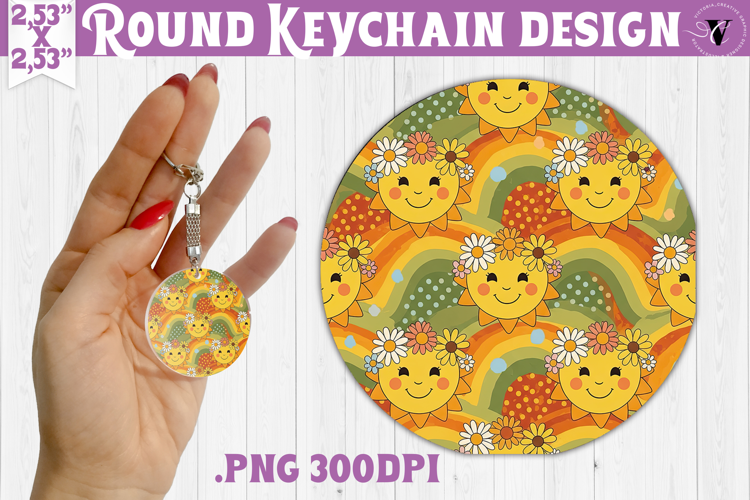 Vintage vibe Round keychain | Retro psychedelic pattern