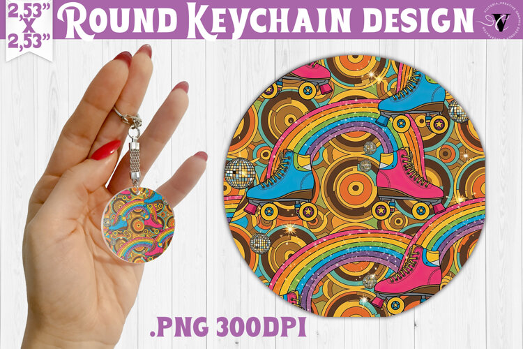 Vintage vibe Round keychain | Retro psychedelic pattern example image 1