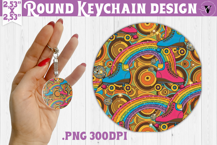 Vintage vibe Round keychain | Retro psychedelic pattern