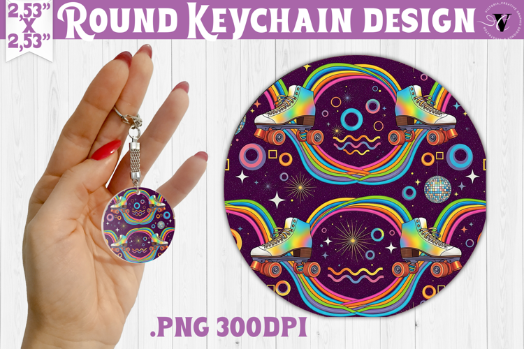Vintage vibe Round keychain | Retro psychedelic pattern