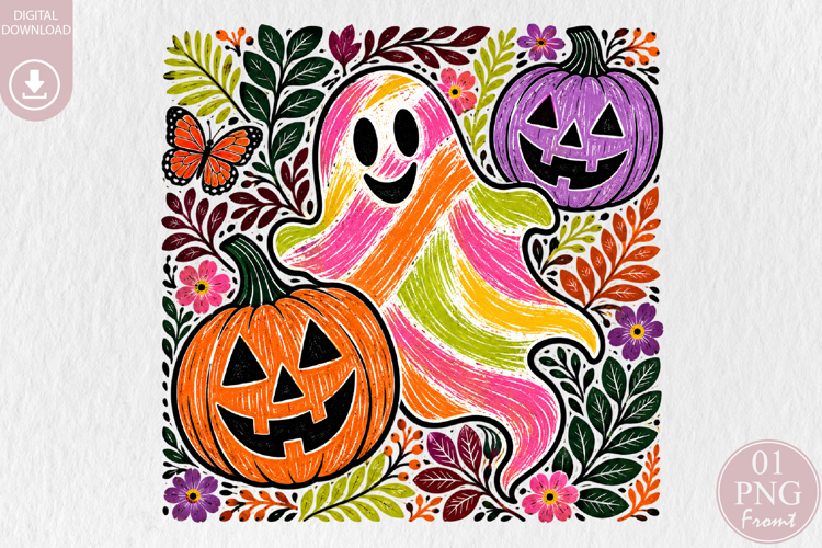 Retro Knitted Halloween Ghost PNG