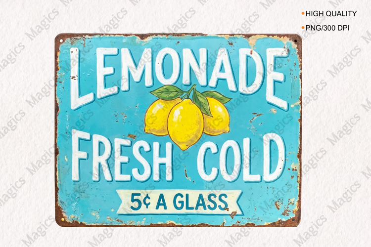 Retro Lemonade Fresh Cold Sign PNG, Vintage Summer Drink