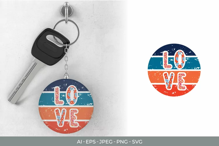 LOVE in Colorful Retro Design in Circle Shape