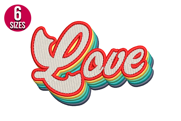Retro Love Text Machine Embroidery Design - 6 Sizes