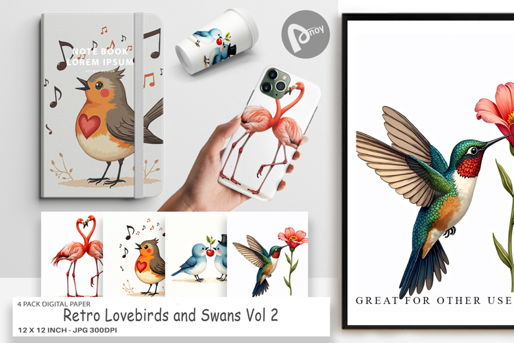 Valentine Lovebirds Digital Paper