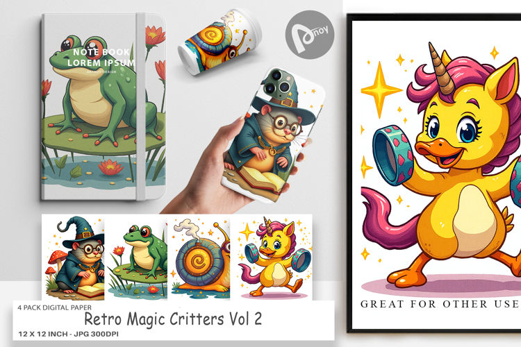 Digital Paper Retro Magic Critters