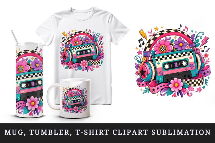 Retro tumbler, mug wrap, clipart sublimation design example image 1