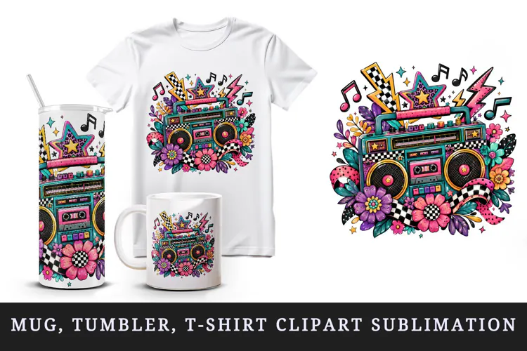 Retro tumbler, mug wrap, clipart sublimation design