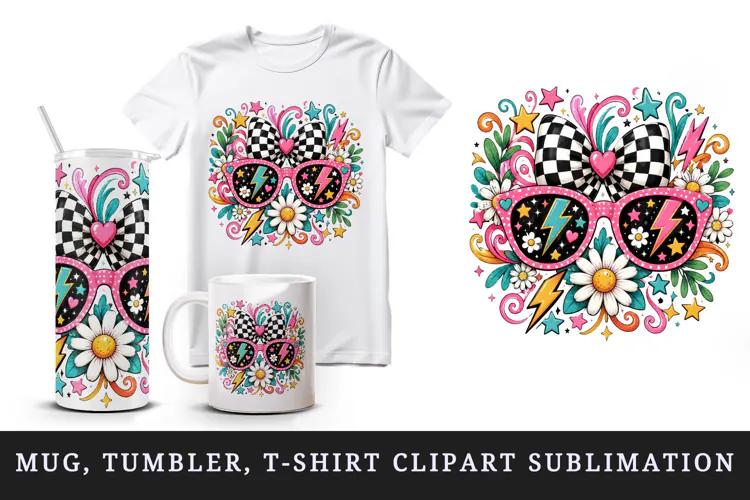Retro tumbler, mug wrap, clipart sublimation design