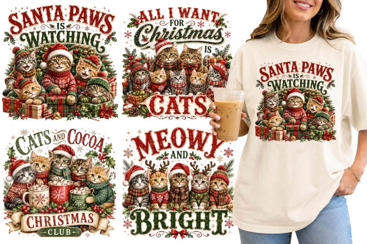Retro Meowy Christmas Png Cat Lovers Xmas Shirt Design