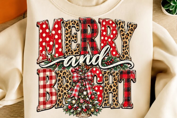 Merry and Bright Christmas PNG | Leopard Buffalo Plaid Tree example image 1