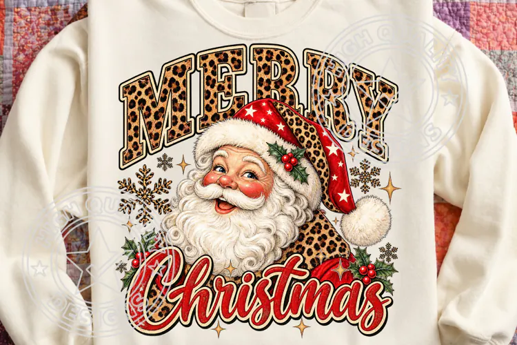 Retro Merry Christmas PNG, Leopard Merry Santa PNG