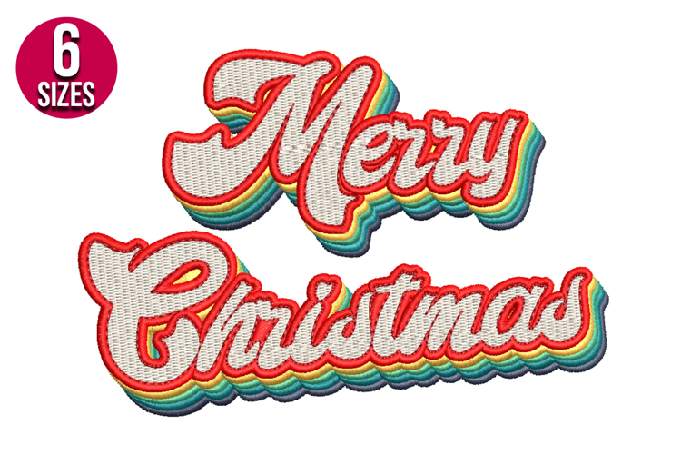 Retro Merry Christmas Text Embroidery Design - 6 sizes