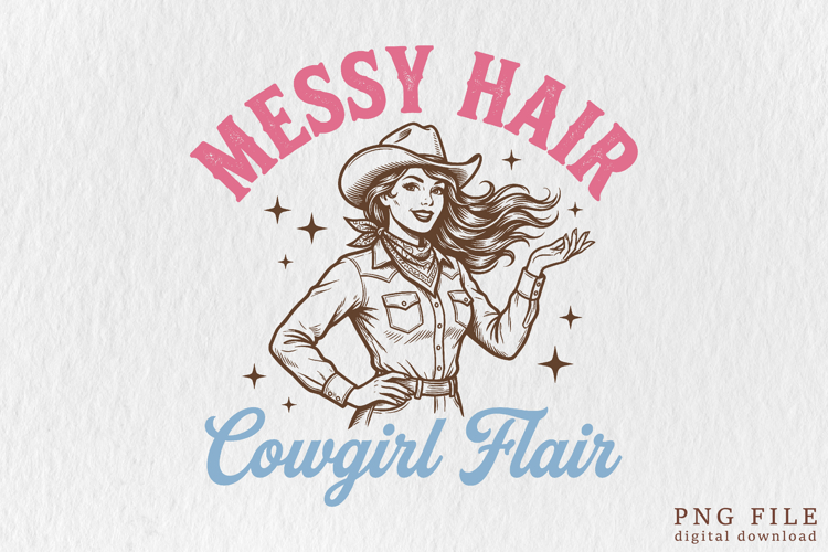 Retro Messy Hair Cowgirl Flair Western Design