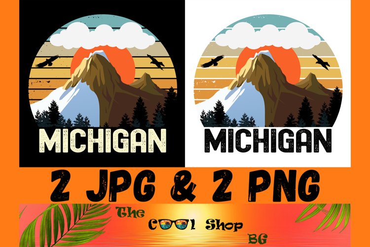 Retro Michigan Vintage Sublimation Png, Michigan Sunset Png example image 1